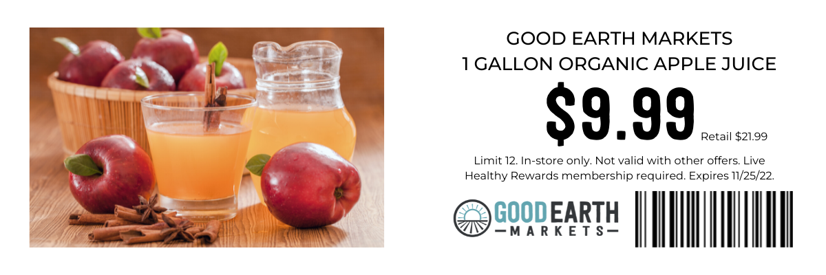 $9.99 Good Earth Markets Organic Apple Juice
